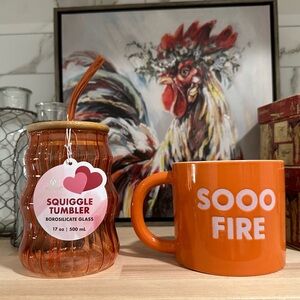 New! ‘SOOO FIRE' Stoneware Mug & Orange Squiggle Glass Tumbler Set